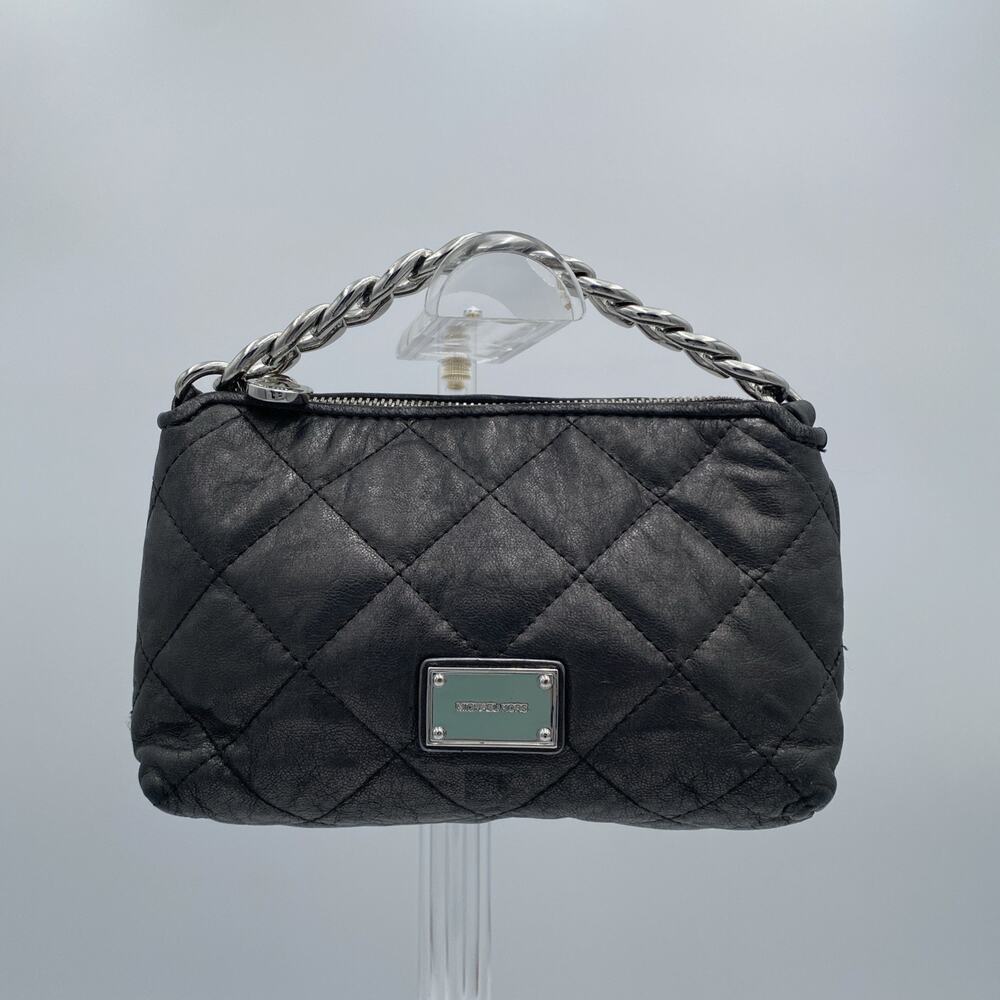 Michael Kors Mini-Quilted Purse Dark Metallic Gray Silver Hardware Chain